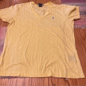 Ralph Lauren Sport Women's Yellow V-Neck Cotton Short Sleeve Top large